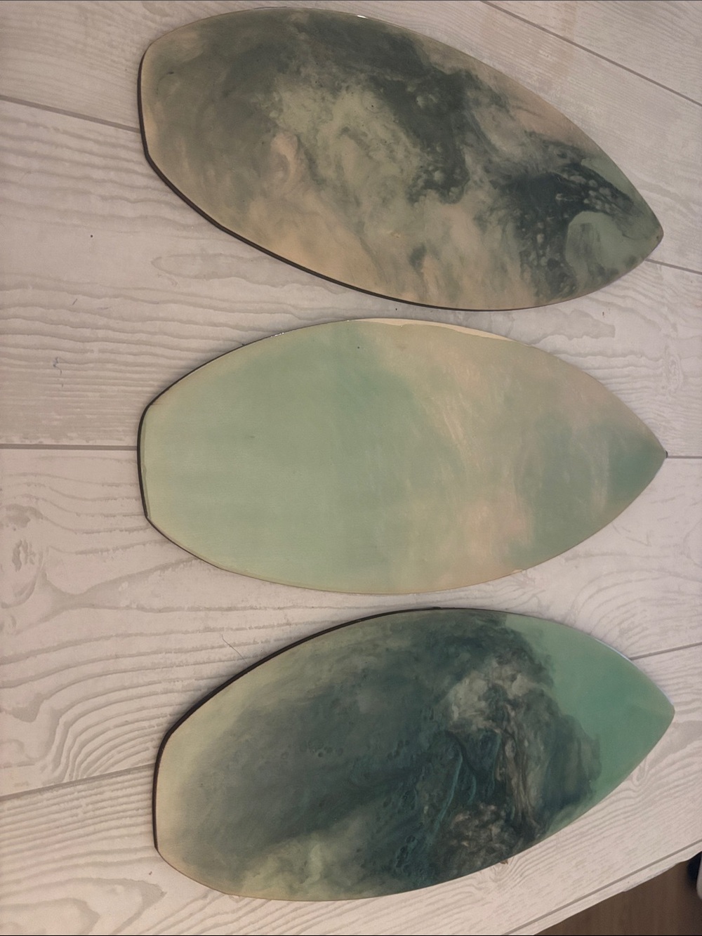 Coastal Green Resin surfboard Wall Plaque Set - handcrafted